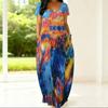 Plus Size Ladies Short Sleeve Crew Neck Dress Flowy Loose Outfit For Summer Family Gathering Wear
