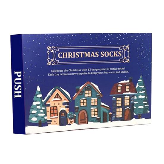 12/24 paia di calzini per il conto alla rovescia di Natale, calzini per le vacanze con stampa di cartoni animati colorati, set di 12 giorni di calzini di Natale, calendario dell'avvento, calzini a tubo medio