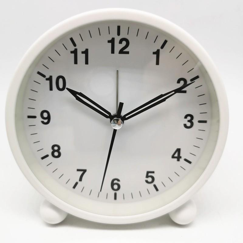 Round Alarm Clock Study Desk Alarm Clock Pointer Type Quartz Clock Bedside Table Clock Silent Metal Seat Clock