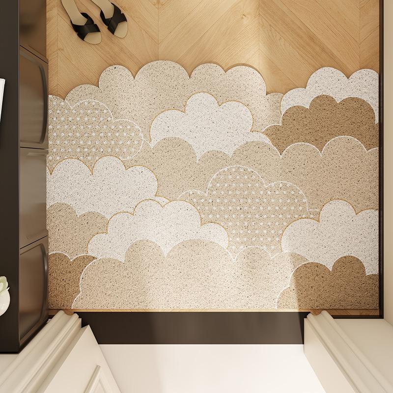 Krémová rohožka na vstupní dveře, hedvábný kroužek, protiskluzová rohožka do domácnosti, moderní koberec se speciálním výřezem