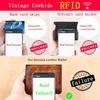 Γνήσιο δερμάτινο πορτοφόλι Rfid για άνδρες Vintage λεπτό κοντό πολλαπλών λειτουργιών ID Πιστωτικής κάρτας Τσάντα χρημάτων