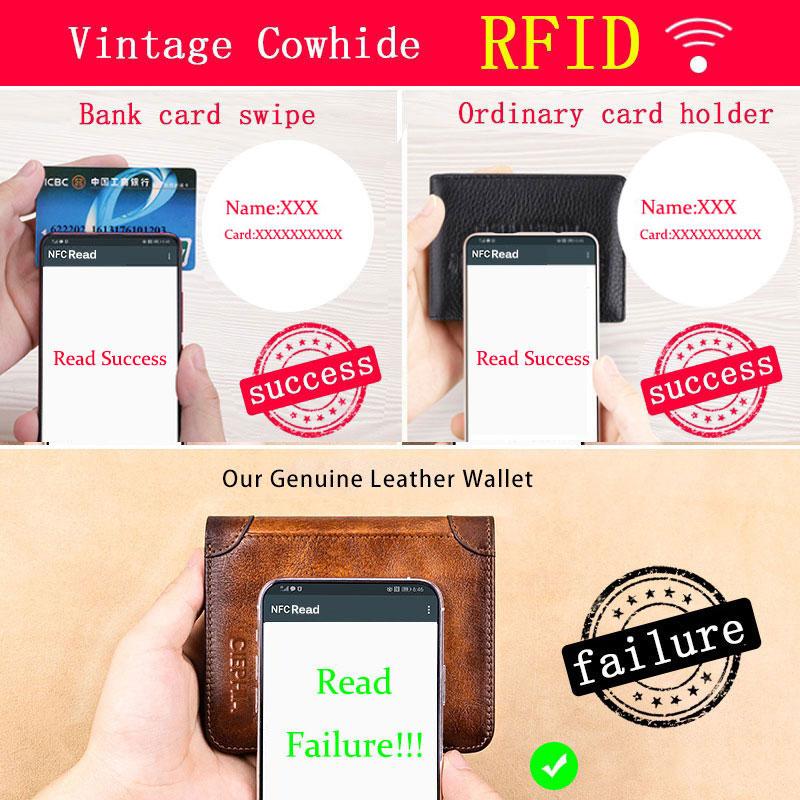 Γνήσιο δερμάτινο πορτοφόλι Rfid για άνδρες Vintage λεπτό κοντό πολλαπλών λειτουργιών ID Πιστωτικής κάρτας Τσάντα χρημάτων