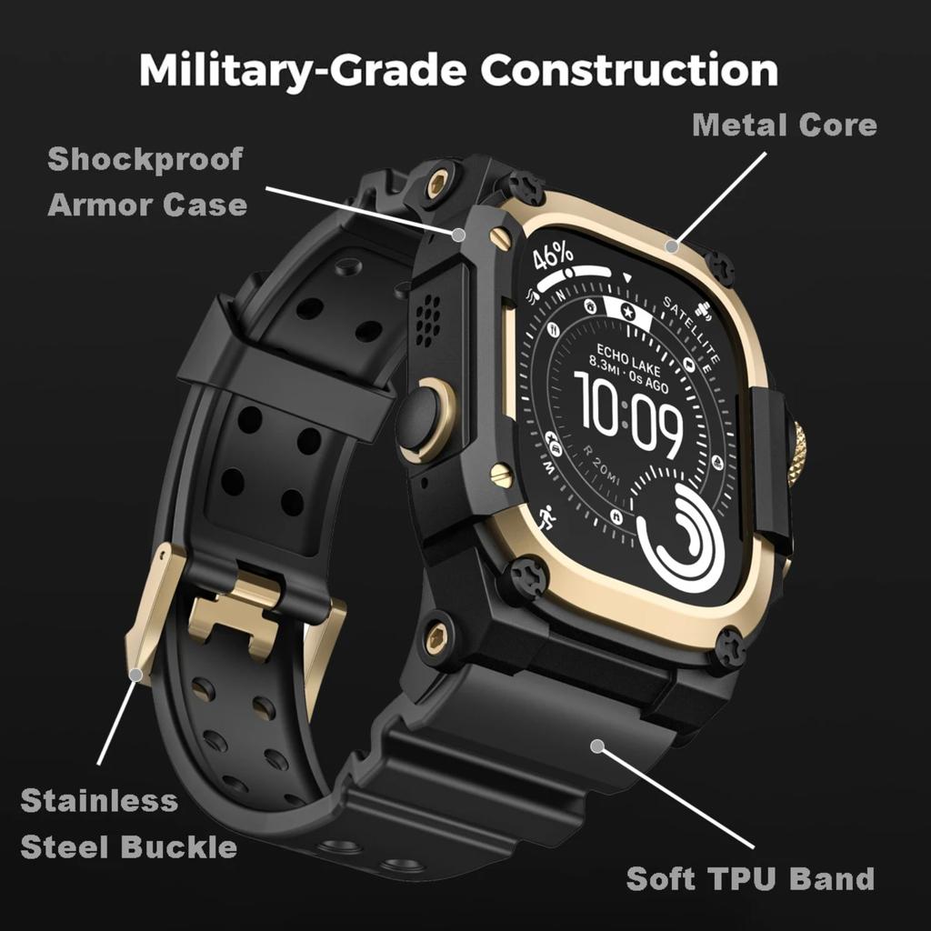 Robustes Integrationsband mit Hülle für Apple Watch Ultra 3/2/1 49mm Sport-Silikonarmband mit Metall-Stoßfängerabdeckung für iWatch Ultra