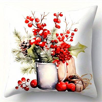 Home Decor Christmas-Themed Floral & Decorative Pillow Covers Pattern Cushion Cover Suitable For Sofa Bedroom Car Pillow Cover