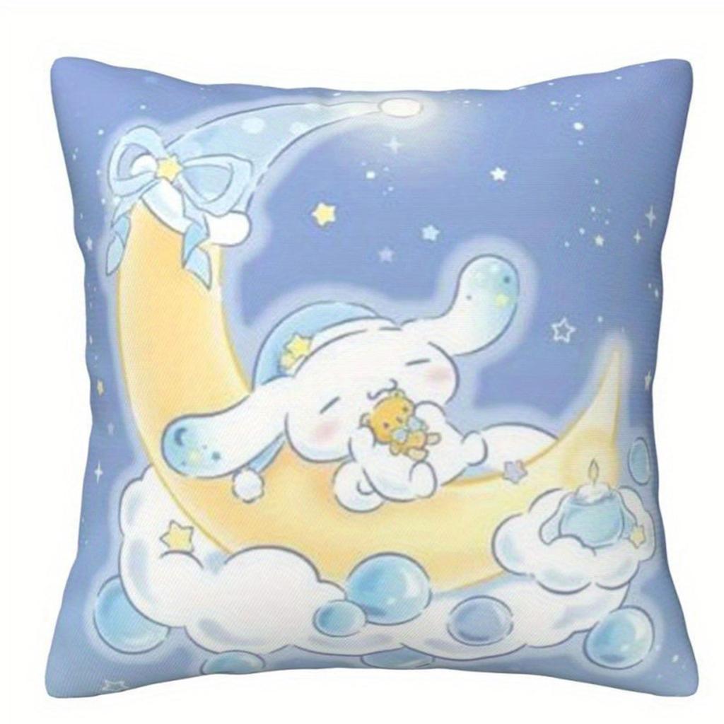 Kawaii Moon Sleep Cartoon Pillow Cover Pastel Starry Sky Print Polyester Cushion Case Sweet Dream Themed Home Decor for Sofa