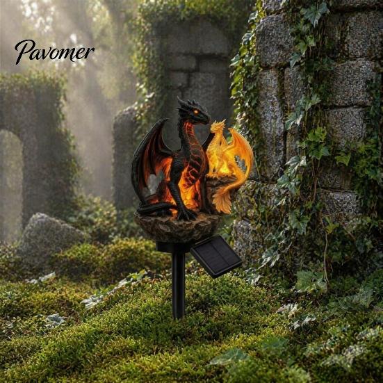 Fantastyczna Rzeźba Ogrodowa ze Światłem Smoka, Solarna Lampa Ogrodowa, Zewnętrzna Gotycka Średniowieczna Statua Lampy, Wodoodporna do Dekoracji Patio Trawiastego Żywicą, Chodnika
