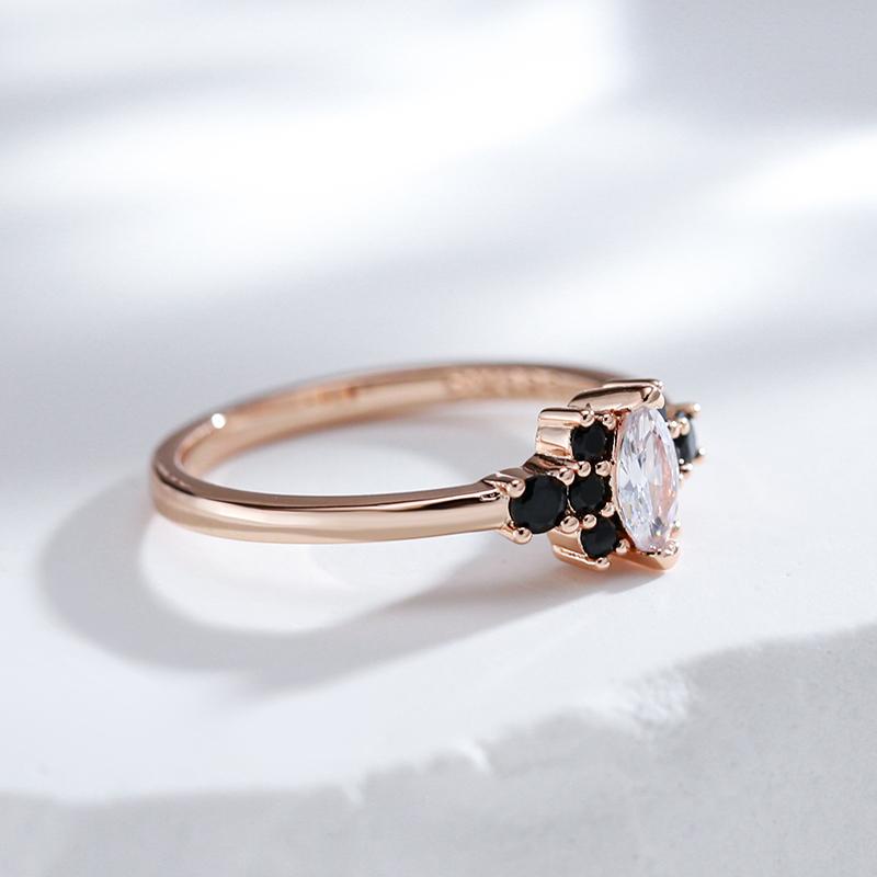 Unique Black With White Natural Zircon Ring For Women  Rose Gold Color Vintage Wedding High Quality Fine Daily Jewelry