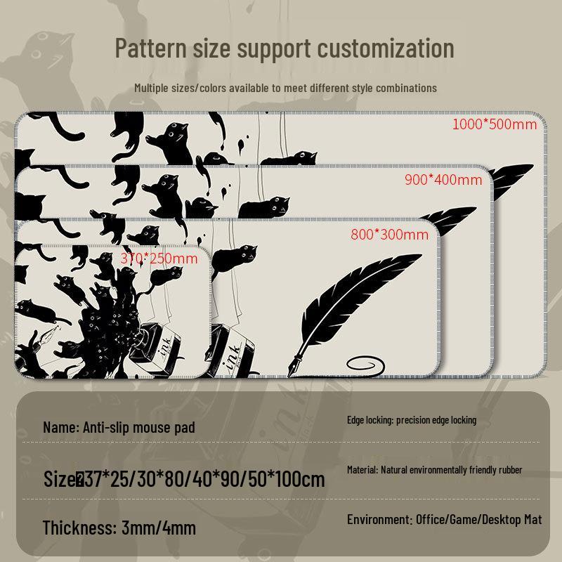 Duża Urocza Czarna Kreskówkowa Podkładka pod Mysz dla Dziewcząt - Podkładka pod Klawiaturę i na Biurko do Gier i Biura