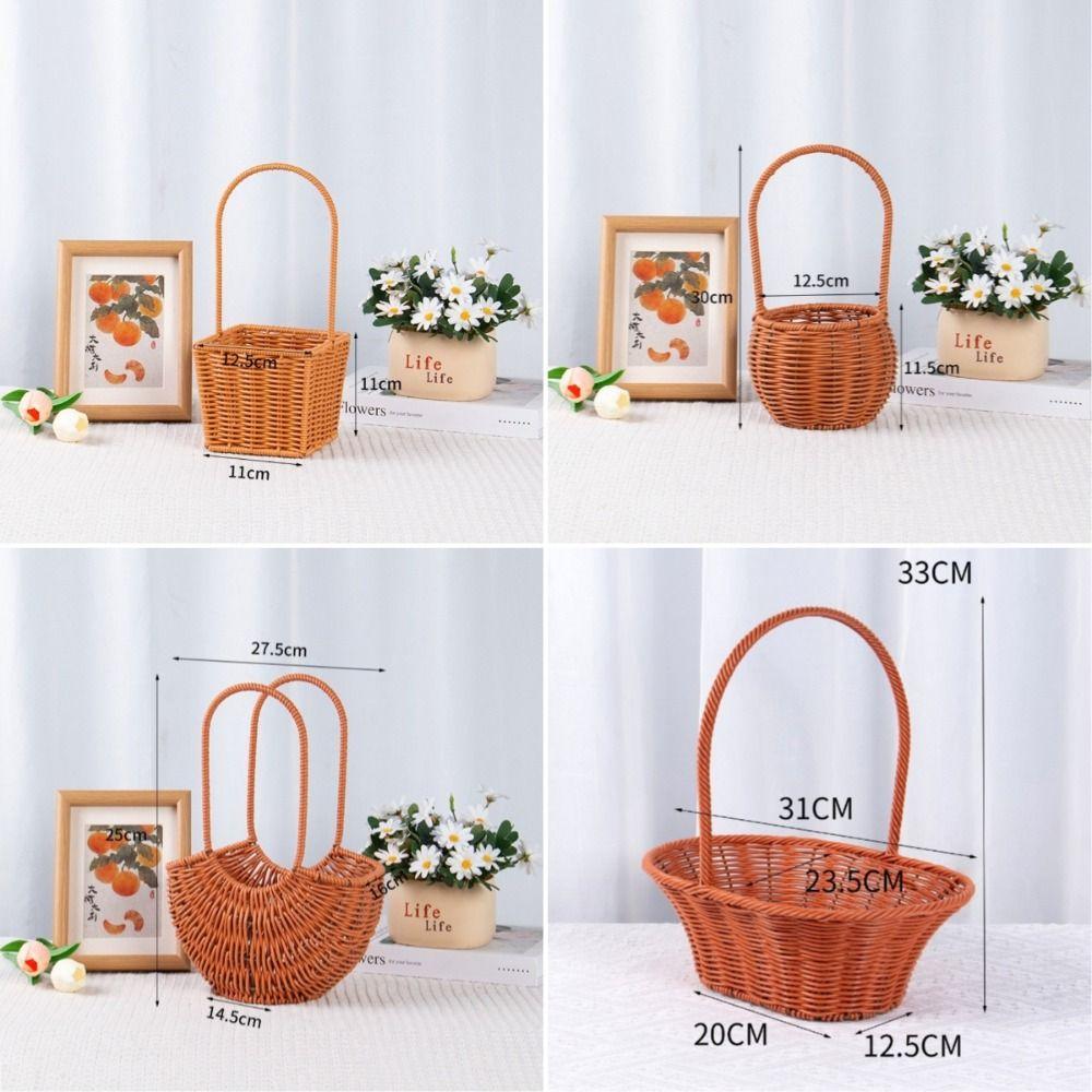 Hand-Woven Imitation Rattan Basket Willow Rattan Picnic Weaving Basket Flower Girl