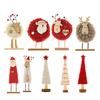 Yousheng Christmas Tabletop Decoration Plush Wool Felt Reindeer Santa Tree Figurine with Wooden Base for Winter Tiered Tray Mantel Decor