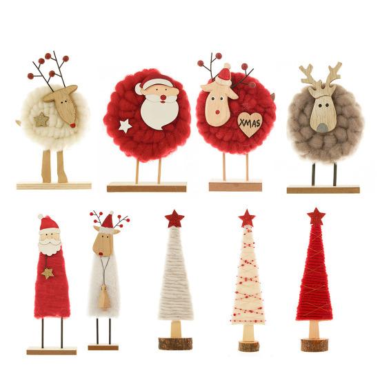 Yousheng Christmas Tabletop Decoration Plush Wool Felt Reindeer Santa Tree Figurine with Wooden Base for Winter Tiered Tray Mantel Decor