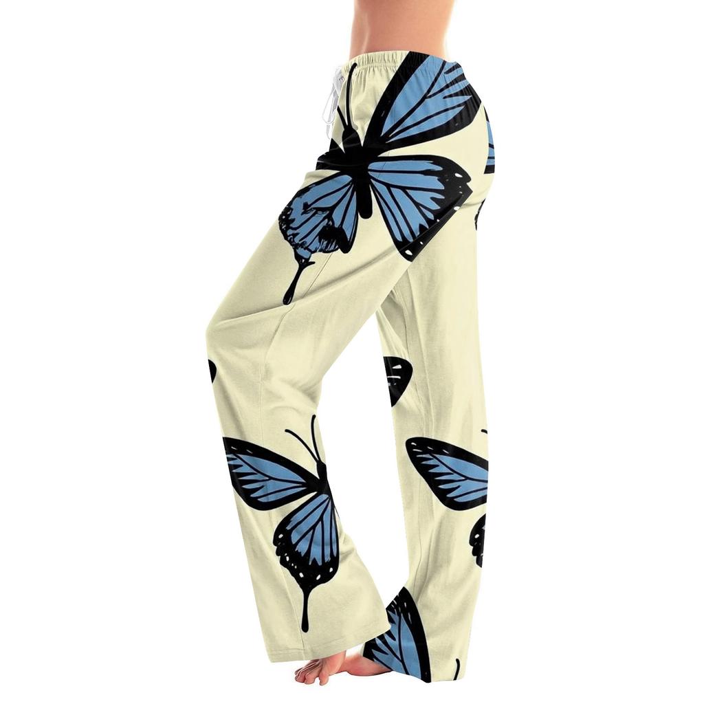 Womens Pajama Pants Sleepwear Casual Drawstring Elastic Waist Pants Comfy Straight Yoga Loose Trousers