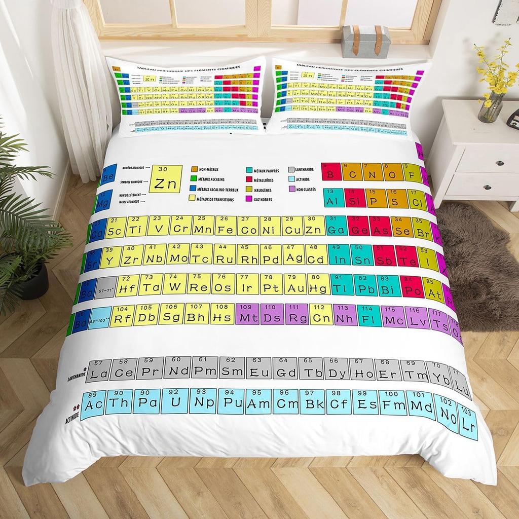 Periodic Table of Elements Duvet Cover Educational Bedding Set for Boys Girls Study Room Dorm Chemistry Theme Comforter Cover