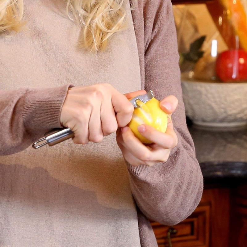 Edelstahl Zitronenschale Reibe mit Channel Knife und Aufhängeschlaufe Zitrone Orange Zitrusfrucht Zester Reibe Griffe KC0127