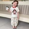 Girls Summer Cartoon Polka Dot Short Sleeve 2 Piece Set with Mosquito Repellent Pants