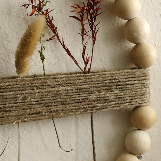 Yousheng Wood Bead Rope Wall Decoration Boho Farmhouse Rustic Round Plants Display Frame Wall Art Home Office Living Room Wall Ornament
