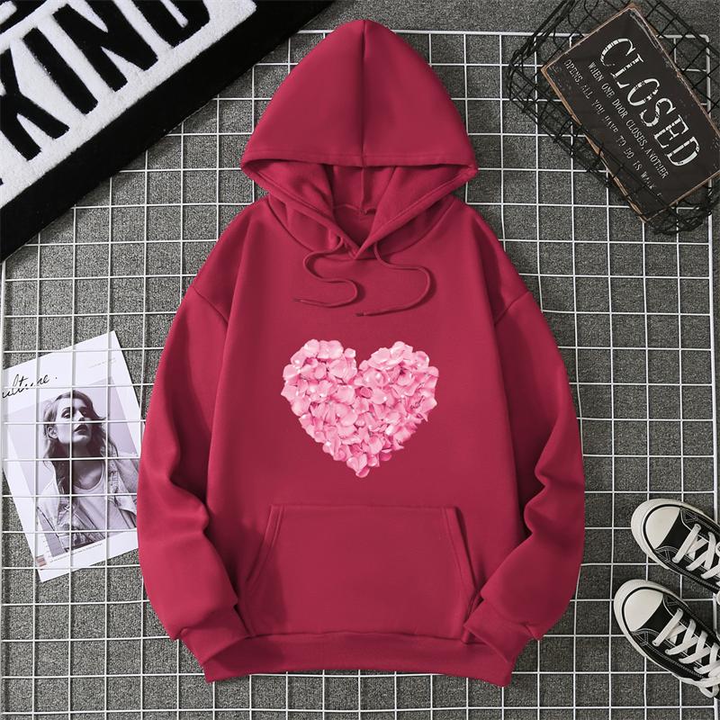 Heart Shape Print Graphic Hoodies Cute Clothing Fashion Loose Pullover Sweatshirt Casual Girl Hoody Tops
