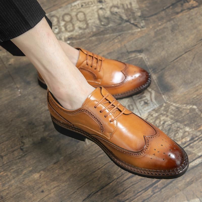 Fashion Luxury Derby Men's Leather Shoes Office Business Wedding Formal Shoes Dress Lace-Up Pointed Toe Moccasins Black Prom Men's Shoes