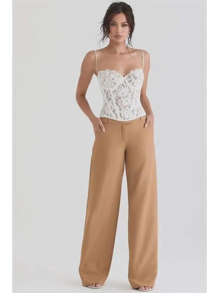 Thirteen Lines 2024 Spring/Summer Black & White Lace Tube Suspender Top