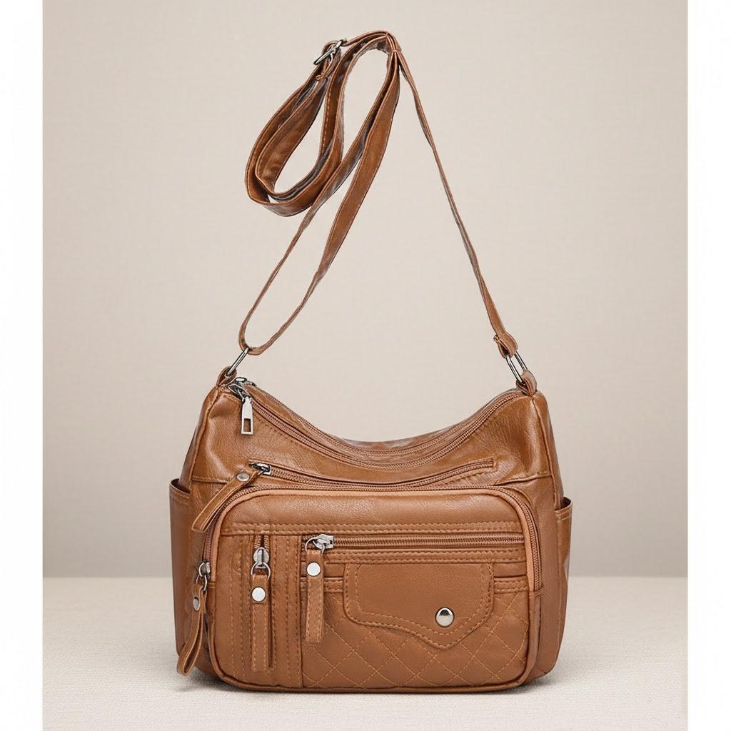 

Fashionable PU Leather Shoulder Crossbody Bag for Women Soft Stylish Multi Layer Pockets Adjustable Strap