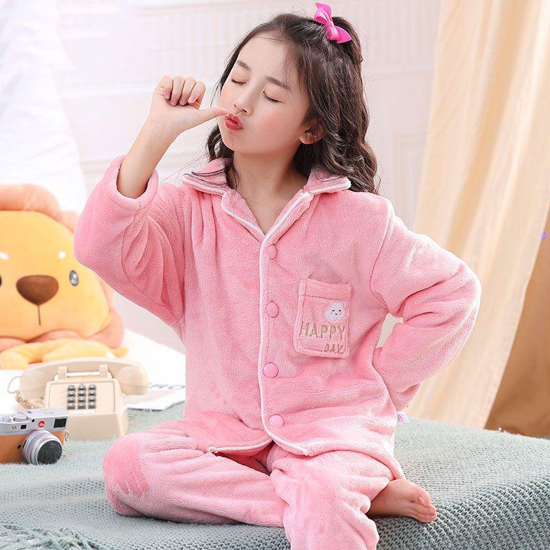 Flannel Boys' Pajama Set - Coral Fleece, Medium-Large, Plus Velvet, Thickened for Autumn/Winter