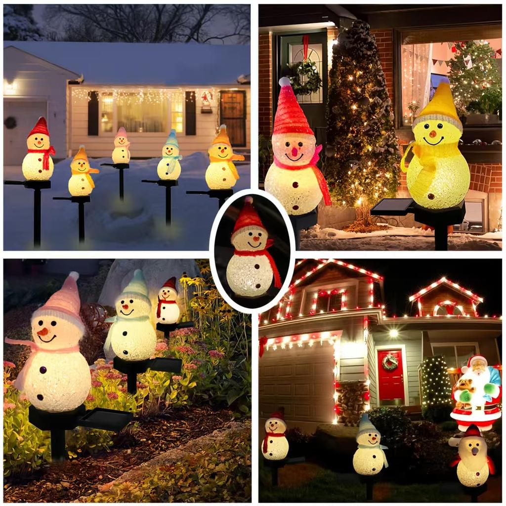 Set of 4 Snowman Garden Christmas Stylish Outdoor Waterproof Garden Lights for Lawns and String and Garden Solar-Powered Lights, Decorations, Gardens,