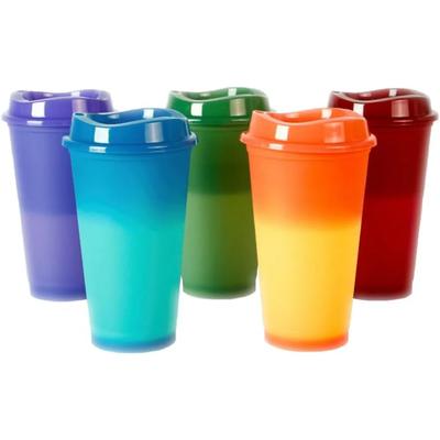 1pc Color Changing Cup 16Oz Reusable Plastic Cups with Lid Coffee Cup for Juice Drinkware