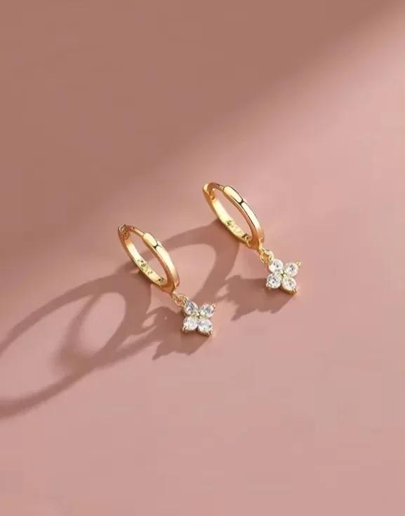 Luxury Purple Four Leaf Crystal Flower Adjustable Rings for Women Exquisite Gold Color Stainless Steel Finger Jewelry Colorfast