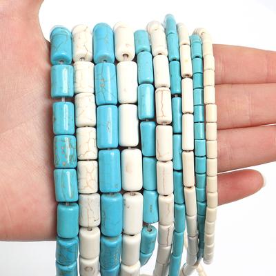 Natural Turquoises Stone Beads Blue White Cylinder Tube Shape Loose Spacer Beads For Jewelry Making DIY Bracelets Accessories