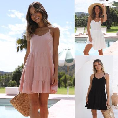 Sommer Europäischen und Amerikanischen Stil V-ausschnitt Schlank Anliegende Einfarbig Hosenträger Kleid Mode frauen Casual Kleid