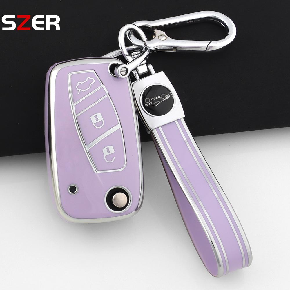 Tpu Car Key Case Cover For Fiat Panda Stilo Punto Doblo Grande Bravo 500 Ducato Minibus Folding Keychain Interior Accessories