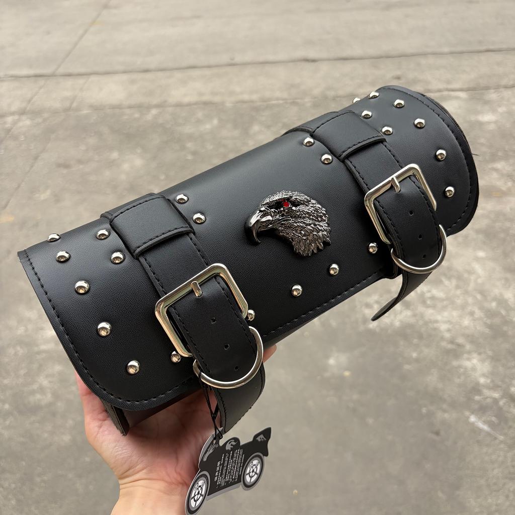 Vintage Black Brown PU Leather motorbike Side Tool Tail Bag Luggage for Harley Universal Motorcycle Saddle Bag