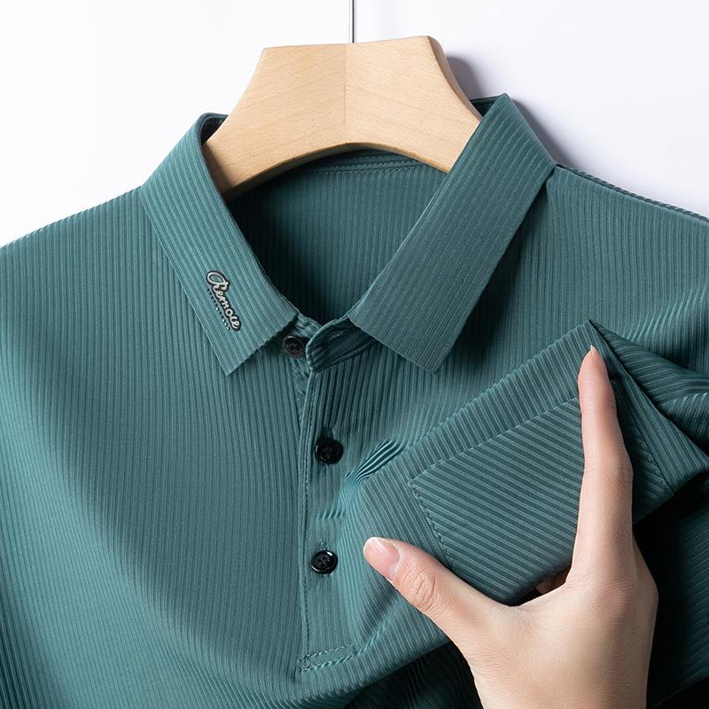 

Рубашка поло с коротким рукавом и лацканами, мужская, средний размер, топ из ледяного шелка, мужская, полосатая, тонкая футболка 3XL зелёный