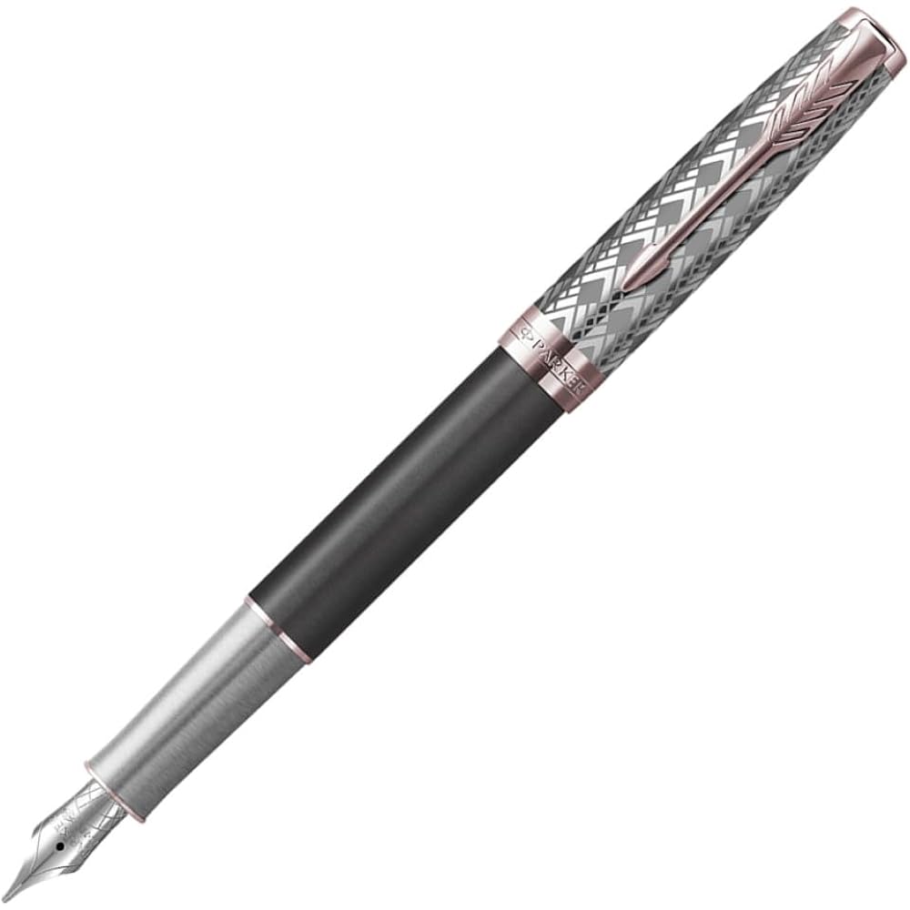 PARKER Parker Fountain Pen Sonnet Premium Metal & Gray PGT Fine 18K Gold Nib In Gift Box, Regular...