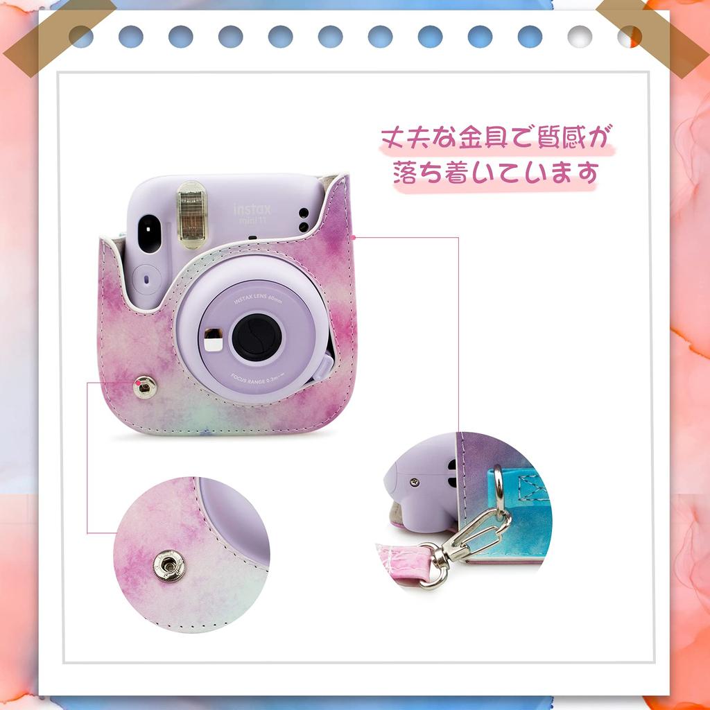 HIYQIN Cheki FUJIFILM instax Hülle Niedliche Kameratasche mit Schultergurt PU-Lederhülle, mini12/11/9/8+/8 (LFC)