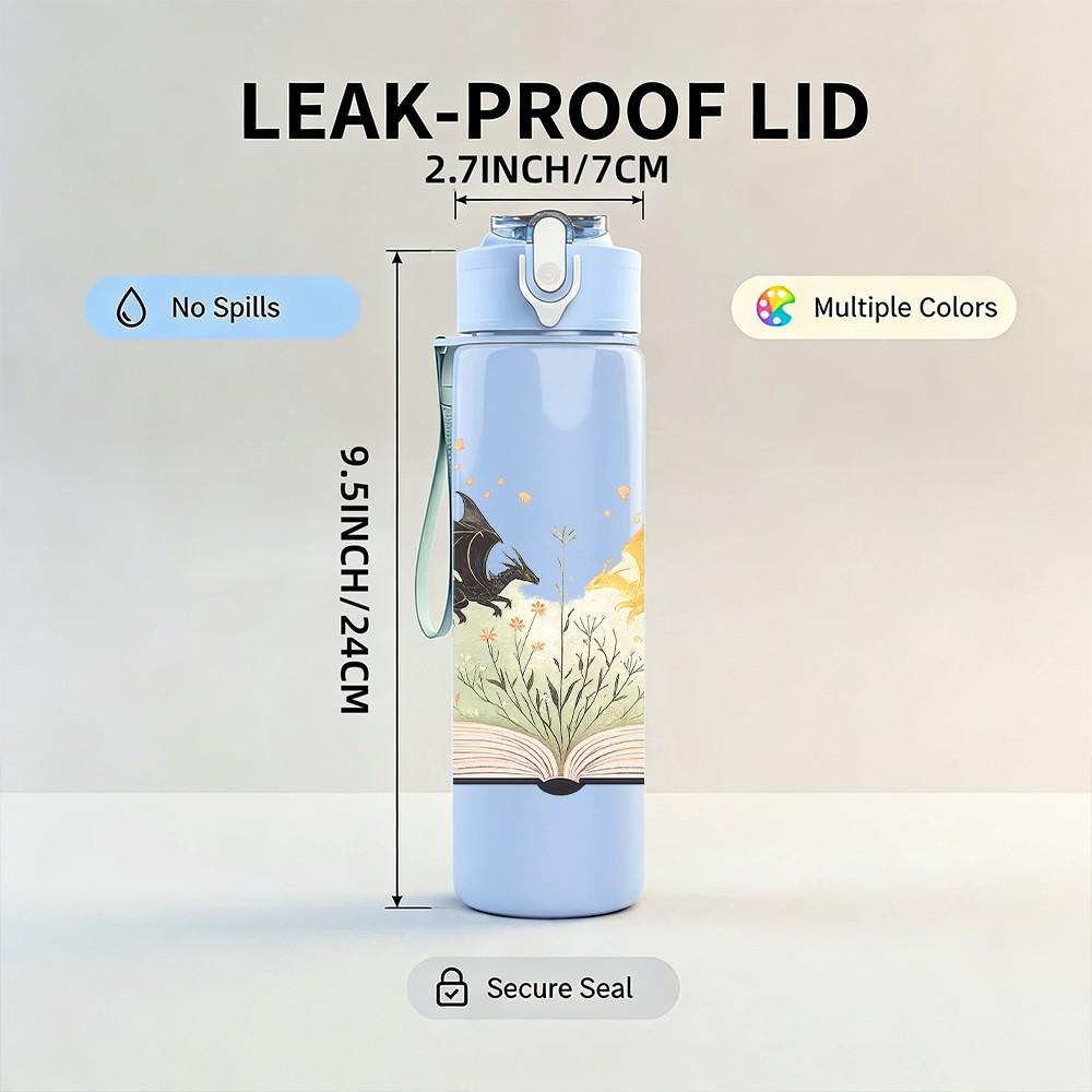 1PC Open Book Floral Magic Art Print 750ml Color Plastic Sports Water Bottle Leakproof Flip Straw Lid Suitable for Sports Office Home Use