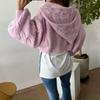 Korean Hooded Cable Knit Zip-Up Short Cardigan - Fresh Autumn Solid Color Tie Sweater Coat