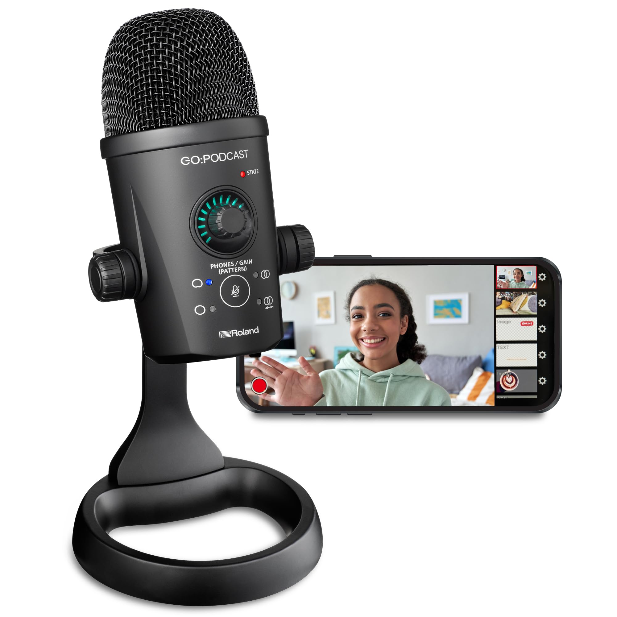 

Roland USB Condenser Microphone for Android and with Switchable Directional for Content and Includes App to Level Up Your Streaming GOPODCAST iPhone, чорний