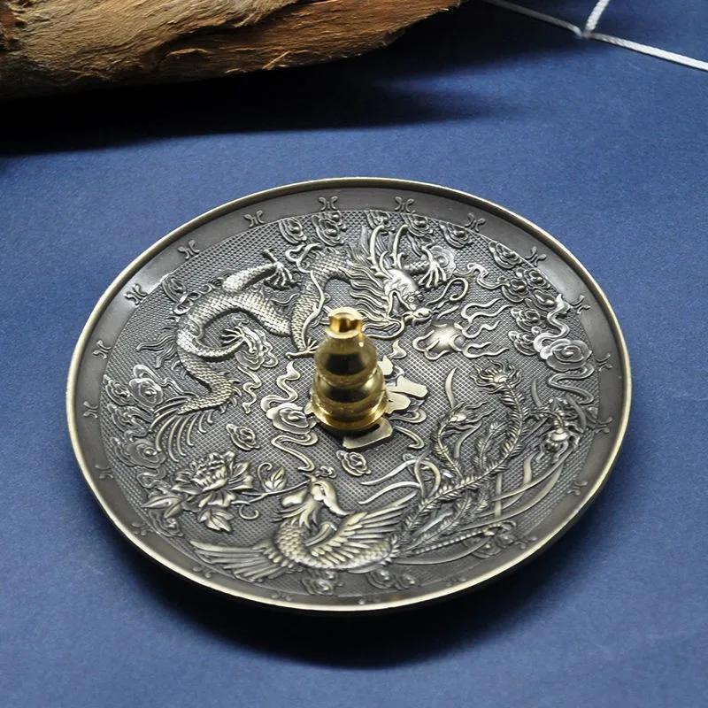 Dragon and Phoenix Bronze Incense Tray Twelve Zodiac Antique Thread Incense Holder Coil Incense Burner Indoor Sandalwood Stove
