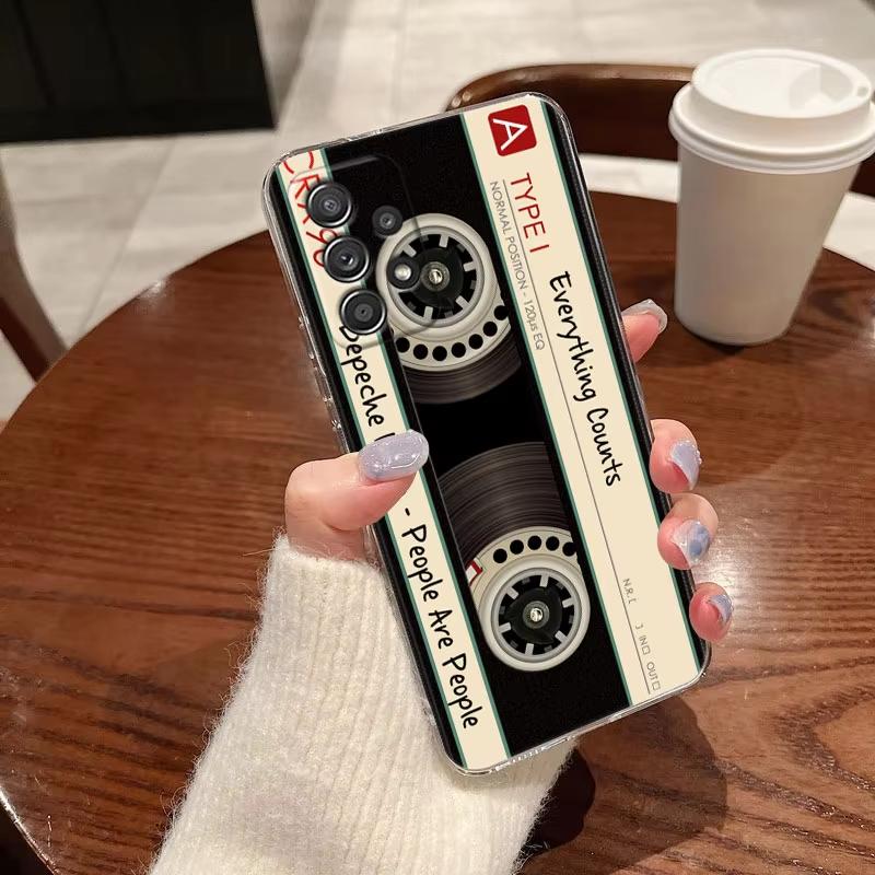 Vintage Music Tapes Cassette For Samsung Galaxy A55 Case A54 A52 A53 5G A15 A14 A13 A21S A23 A51 A34 A35 A33 A32 A72 Clear Cover