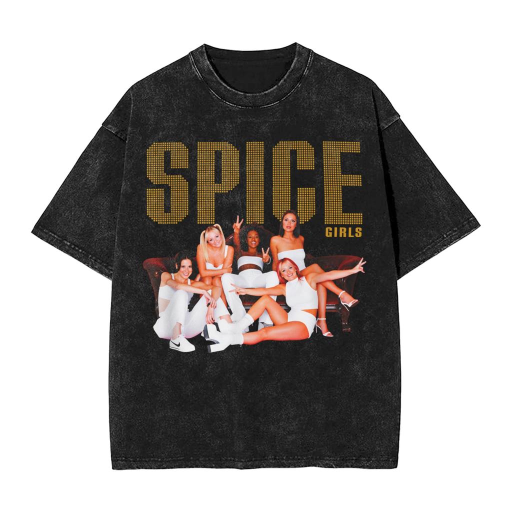 Spice Girls Pop Group Tour T Shirts Hip Hop Washed Short Sleeve Street TShirts Novelty for Unisex Women Streetwear Summer Tees