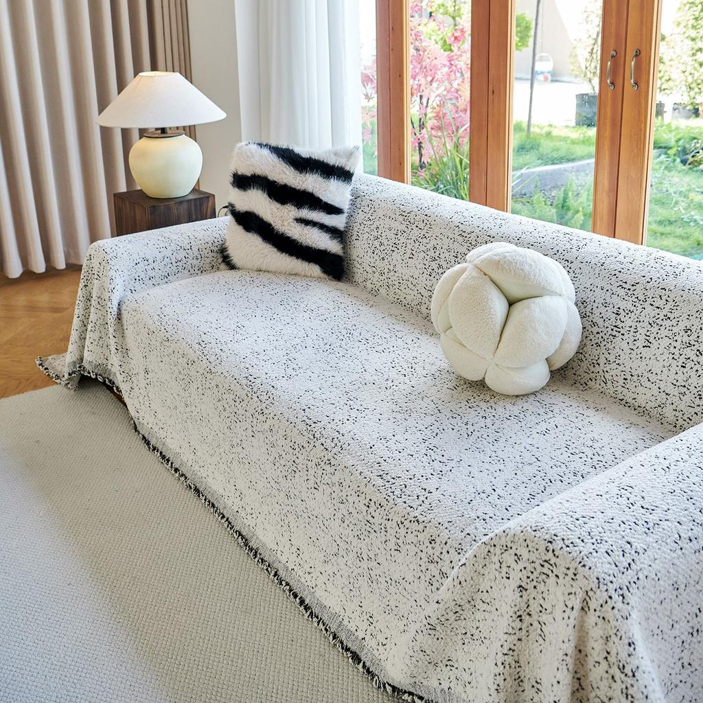 Solid Color Thick Plush Fully Covered Sofa Slipcover Modern Simple Winter Warm Couch Cover