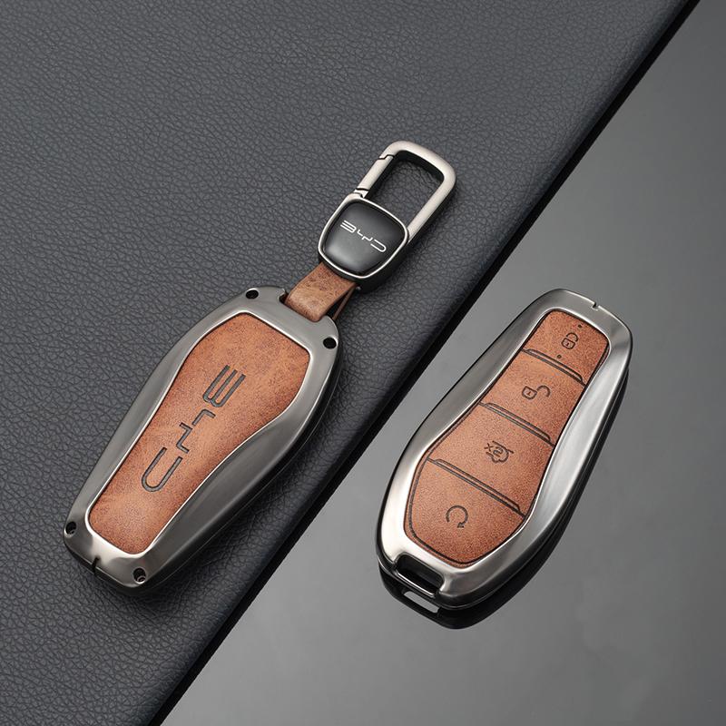 Metal Leather Car Key Case Protection Cover for BYD Song Plus Atto 3 Seal U QIN DMI Han EV Dolphin Yuan Pro Tang Car Accessories