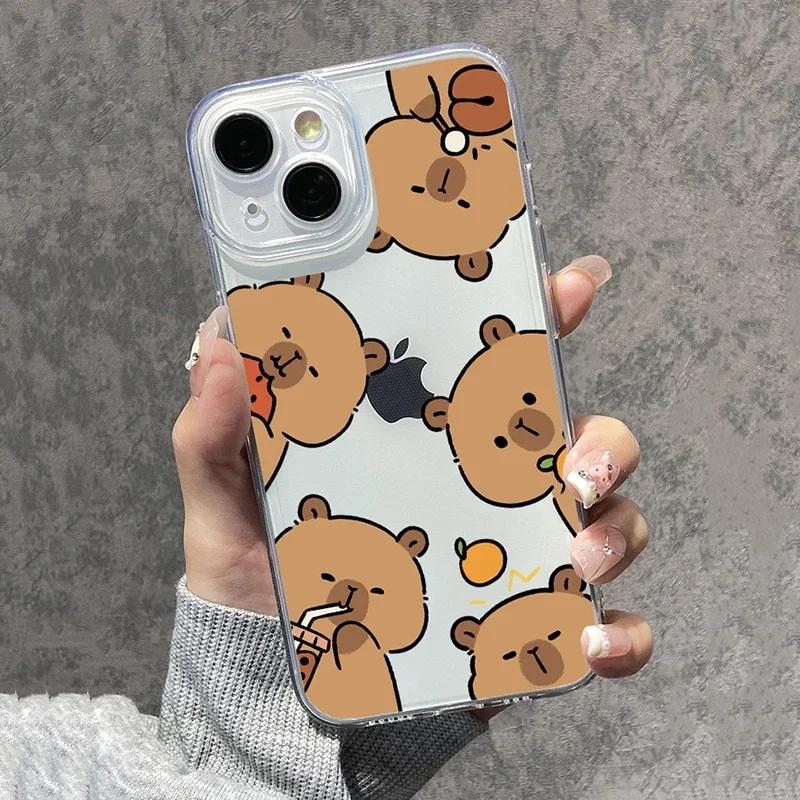 Funny Cartoon Capybara Clear Phone Case For iPhone 17 14 15 12 11 13 16 Pro Max Mini SE 7 Plus 17E Cute Transparent Cover Fundas
