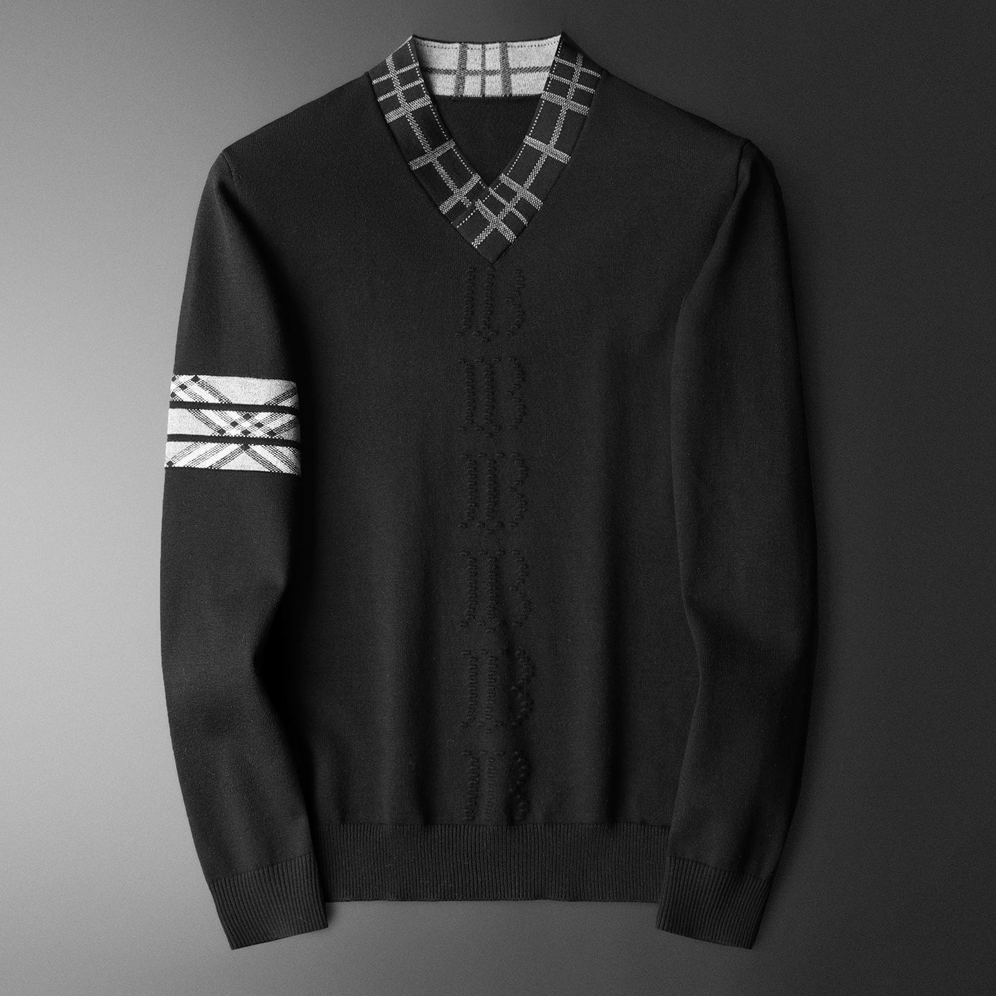Men s V-Neck Jacquard Wool Sweater - 2025 European Autumn/Winter Collection XXXXL