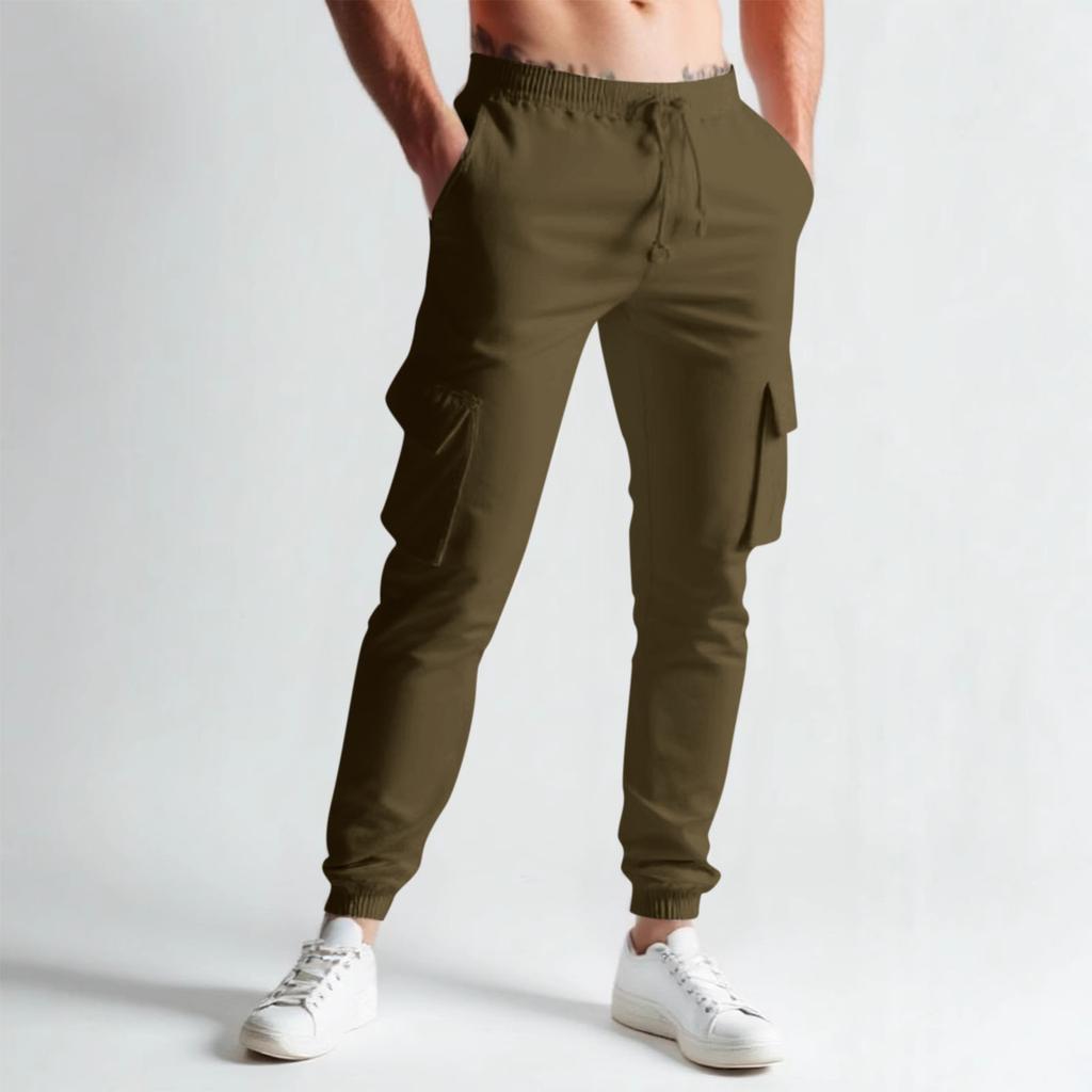 Men's Summer Drawstring Multi Pocket Casual Sports Cargo Trousers With Jogger Legs