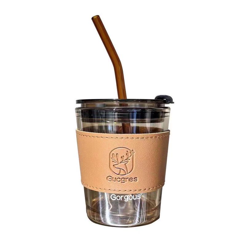 Stylish Glass Tumbler with Straw 350ml