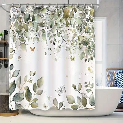 Rideau de Douche Élégant Feuille Verte pour Décoration de Salle de Bain Imperméable et Durable avec Beau Design Nature à Installer Sans Plis
