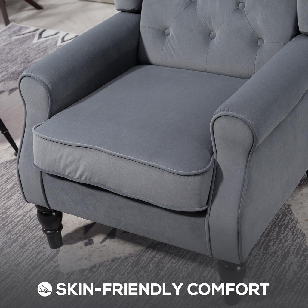 Wingback Accent Chair, Retro Upholstered Button Tufted Occasional Chair for Living Room and Bedroom, Grey