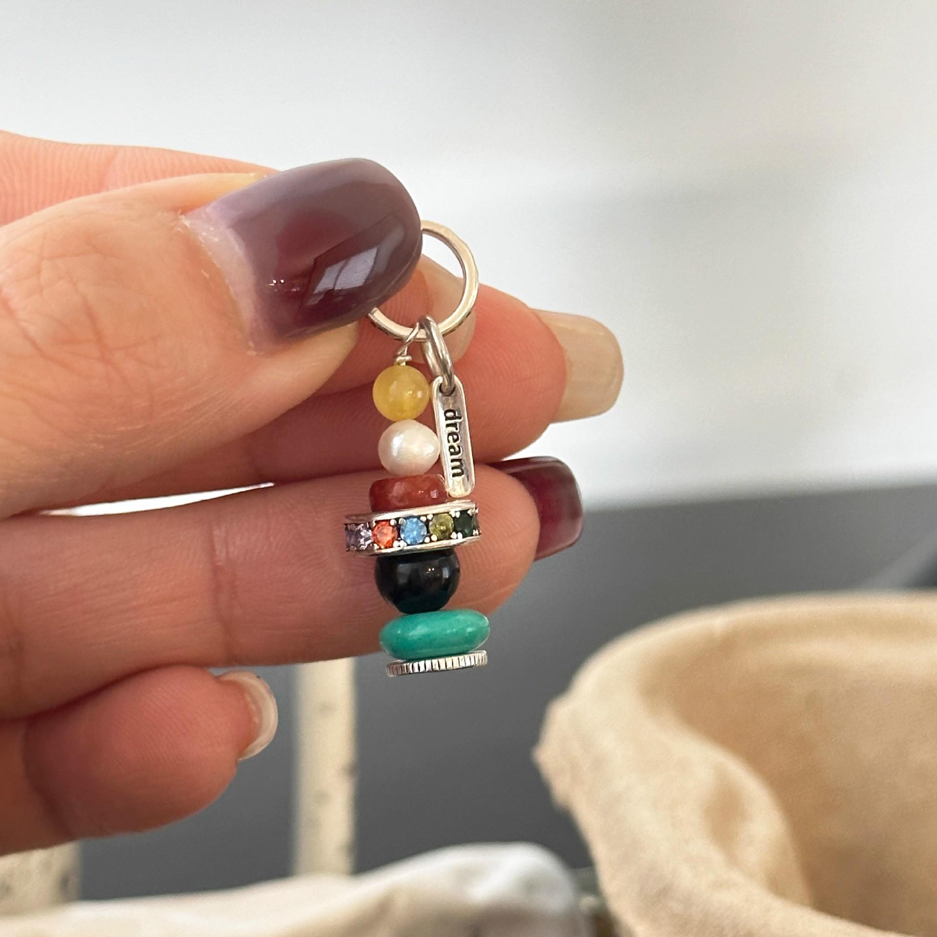 

S925 Sterling Silver Agate Beads Pendant Necklace with Jade, Freshwater Pearl, and Turquoise Design for Women 925 Sterling Silver